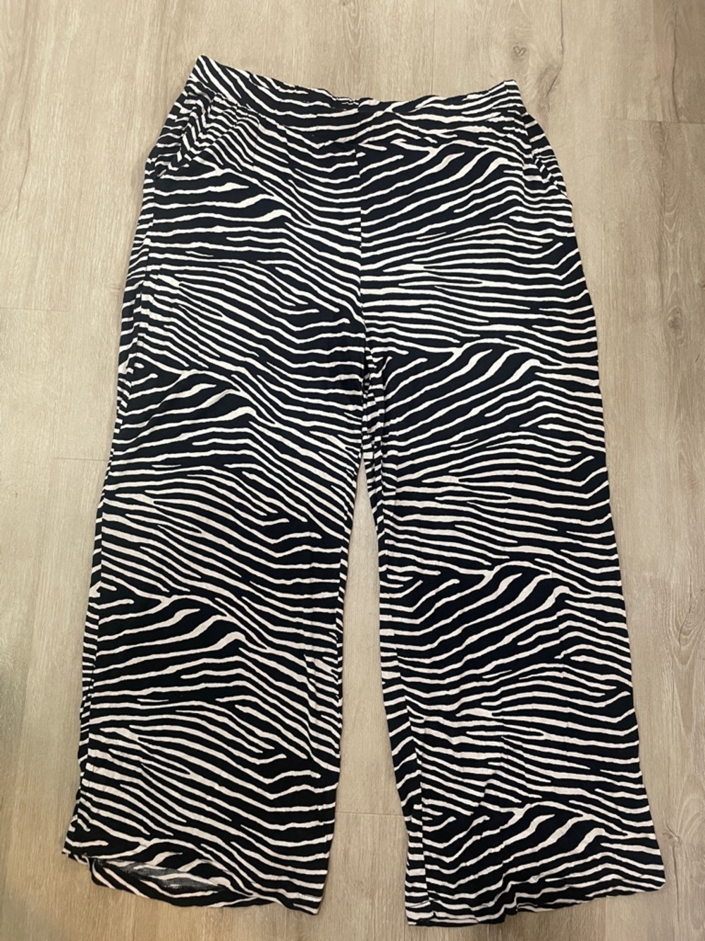 H&M Black & Cream Zebra Print Wide Leg Pull On Pants XL